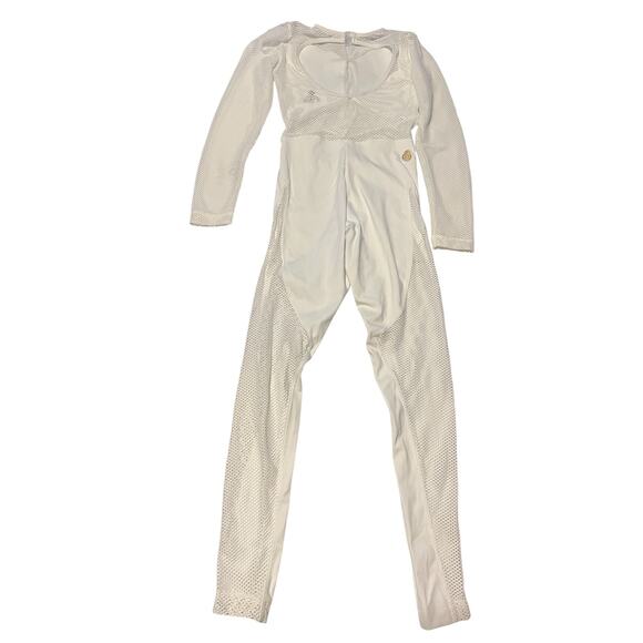NWT Dunas Body Power Cycling Unitard Womens One Size White Mesh Jumpsuit Stretch - Picture 4 of 8
